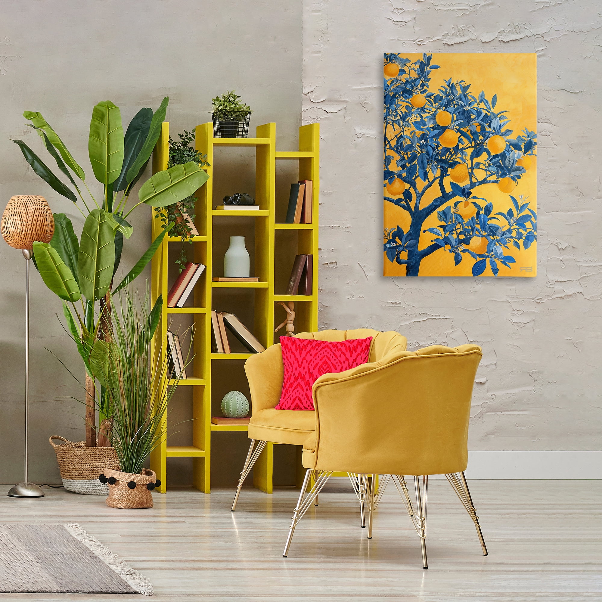 Stupell Industries Lemon Tree on Orange Food & Beverage Painting Wrapped Canvas Art Print Wall Art, 24 x 36
