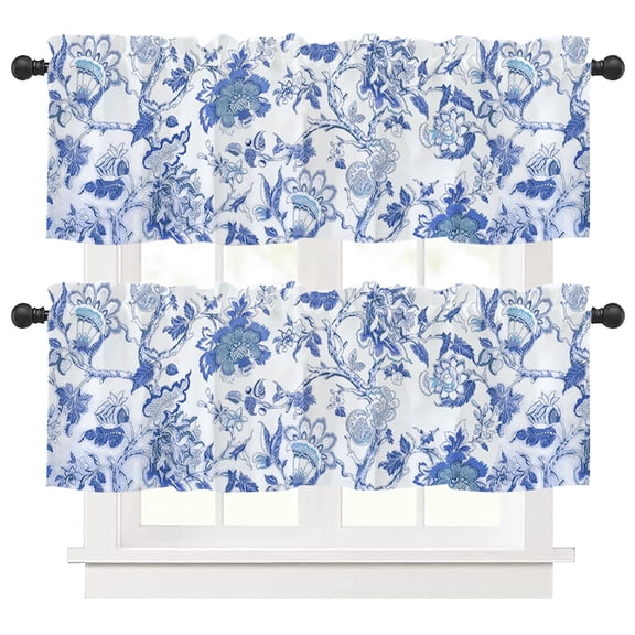 HonorHut 2 Panels Curtain Valances Short Watercolor Blossoming Floral Print Curtains Farmhouse Flower Botanical Valance for Kitchen Living Room 54x17.7Inch Yellow Purple