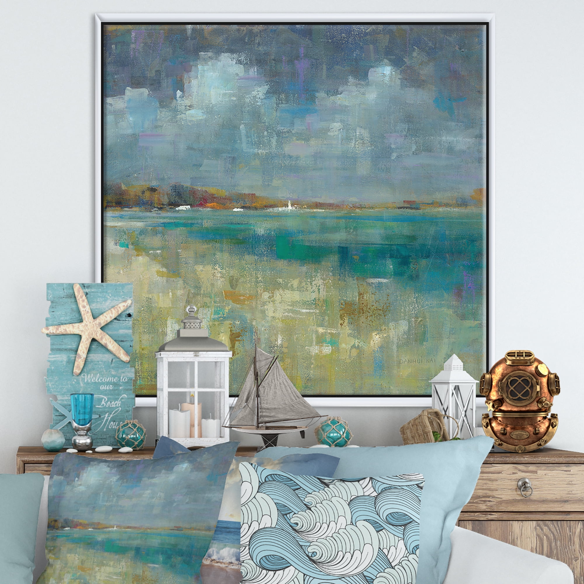 Designart ' Sky and Sea ' Nautical & Coastal Framed Canvas