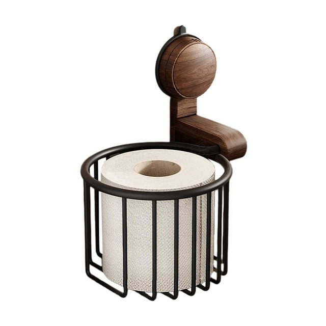 Rotatable Wall Mount Organizer Shelf with Walnut Design for Kitchen Bathroom Living Room Space Saving Suction Cup Storage Rack