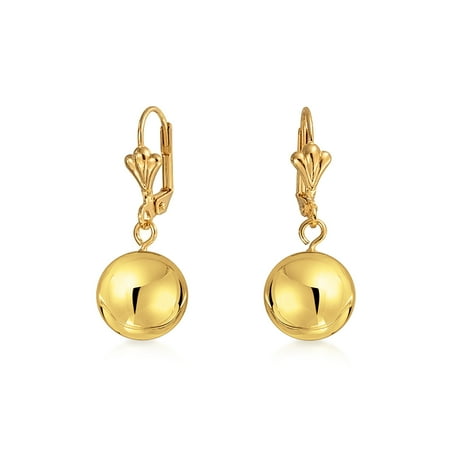 - Minimalist Simple Round Dangle Leverback Drop Ball Earrings For Women Shiny 18k Gold Plated Brass