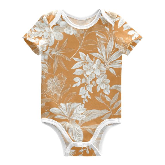 Hawaii Flowers Tropical Leaves Line Art Pure Cotton Bodysuit Short Sleeve Pajamas One-Piece Romper Unisex 3 Months