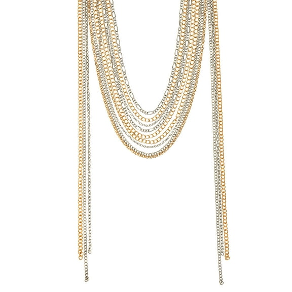 No Boundaries 9-Row Mixed Metal Multi Length Necklace, 1-Piece, Women’s