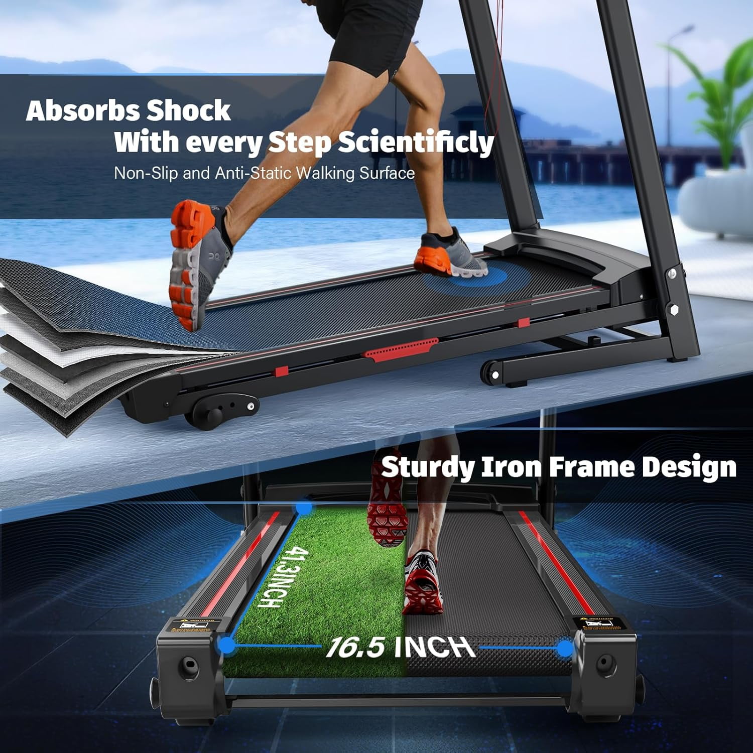 SWERTOY 3.5HP Folding Treadmill with Incline 330lb Capacity Treadmill, Shock Absorption System, Bluetooth Audio Speakers, Pulse Monitor, 12 Preset Programs Running Jogging Walking Machine