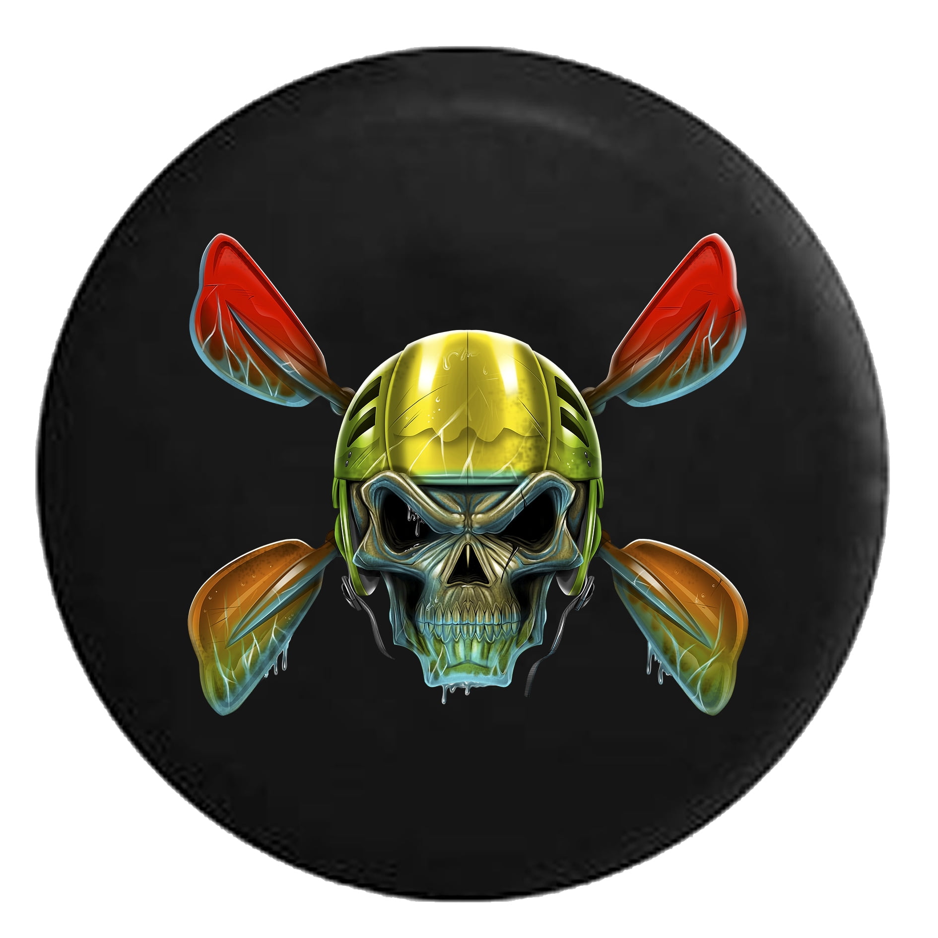 Kayak Whitewater Rafting Canoe Skull in Helmet with Water on Paddles