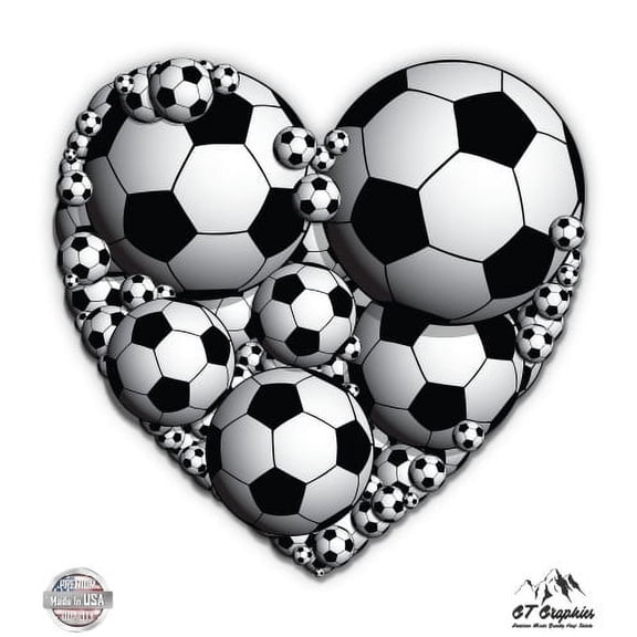 Soccer Balls Heart - 3" Vinyl Sticker - For Car Laptop I-Pad Phone Helmet Hard Hat - Waterproof Decal