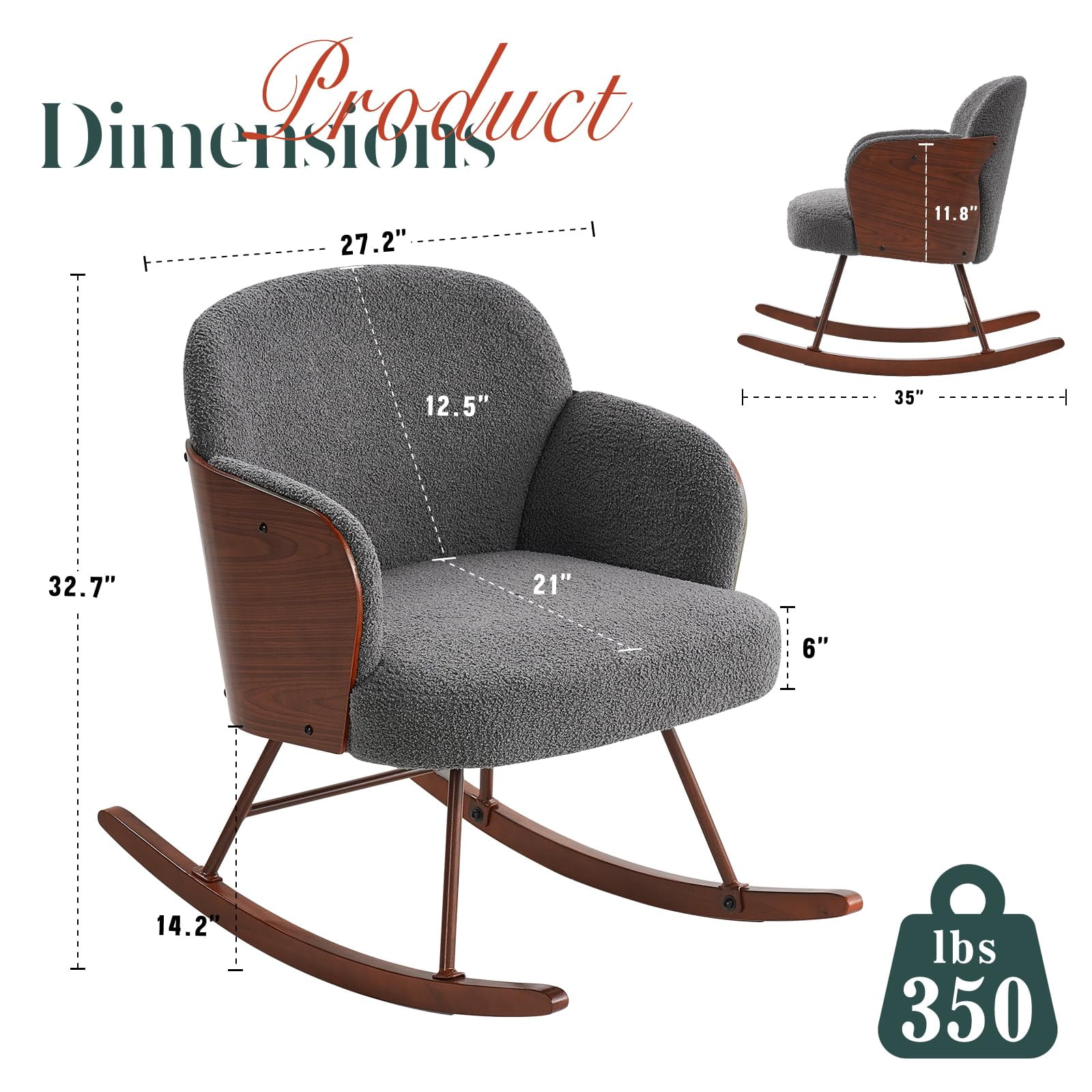 Merluxy Nursery Rocking Chair for Living Room,Bentwood Frame and Teddy Upholstered,Grey
