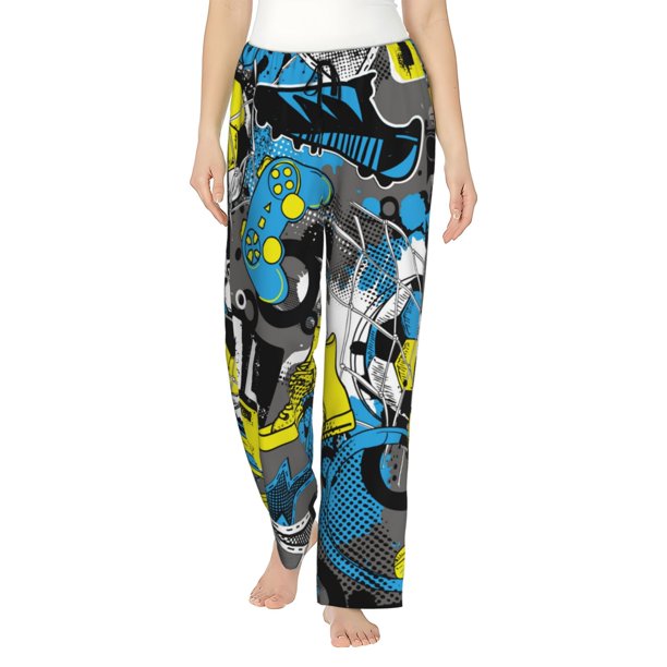 Fotbe Goal Time Pantalones de Pijama para Mujer, Pantalones de Dormir, Pantalones Pj con Cordón y Bolsillos-X-Large