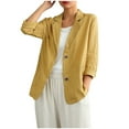 thumbnail image 1 of Summer Linen Blazer for Women Lightweight 3/4 Stretchy Ruched Sleeve V Neck Casual 2 Button Blazer Jacket With Pockets M-3X Yellow, 1 of 7