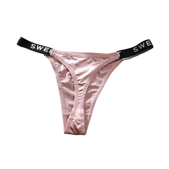 Xijirk Panties for Women,Low Rise Thong Underwear Soft Breathable Satin Seamless Panties Letter Waistband for Everyday Casual Wear,Womens Underwear,Rose Gold,L