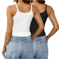thumbnail image 4 of QUINDOS 2 Pack Womens Tank Tops Summer Athletic Ribbed Womens Camisoles Spaghetti Strap Yoga Crew Neck Sleeveless MultiPack Cami Tops Solid Color Slim Fitted Undershirts, 4 of 6