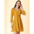 thumbnail image 3 of INSPIRE CHIC Women's Solid Cute V Neck Half Sleeve Flowy A-Line Chiffon Dress, 3 of 6