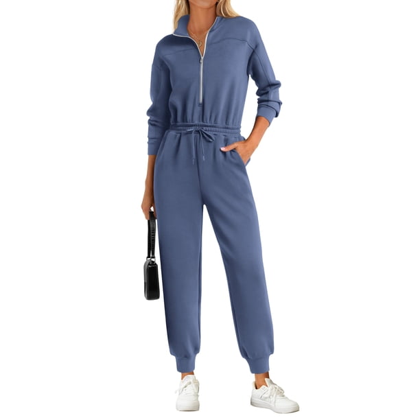 Mono Enterizo PRETTYGARDEN con Cierre y Cordón Ajustable Azul Polvoriento M