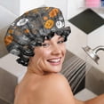 thumbnail image 5 of Shower Caps,Autumn Halloween Scene Pattern Waterproof Shower Cap for Women 4 Pieces,Double Reusable Hair Cover for Shower PEVA Elastic Stretch Hem, 5 of 7