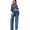 Blue M, variant on 2 Pcs/Set Fall Spring Women Shirt Pants Set Long Sleeves Stand Collar Button-down Blouse Elastic Waist Trousers OL Commuting Sport Pantsuit Outfit