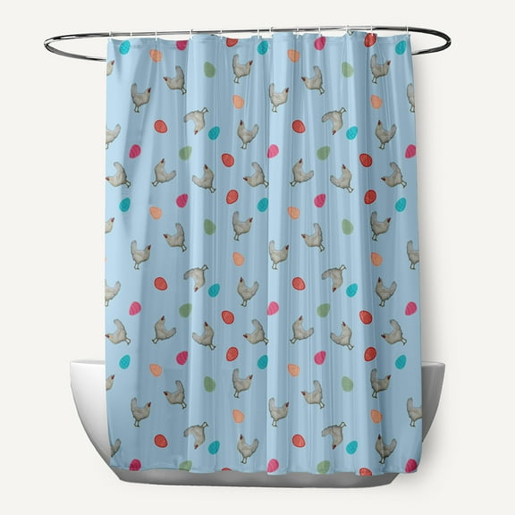 Simply Daisy 70" W x 73" L Chickens and Eggs Polyester Shower Curtain, After Rain Blue [1 Ct]