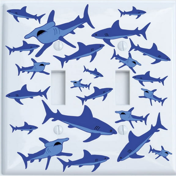 Double Toggle Shark Attack Light Switch Plates Covers / Sharks Childrens Nursery Wall Decor (Double Toggle)