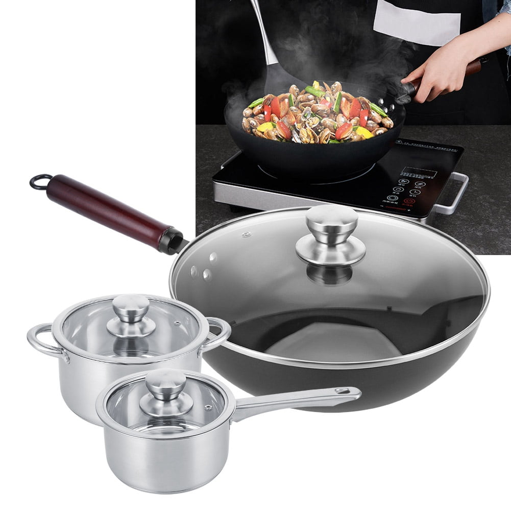 Haofy 6PCS/Set Stainless Steel Cookware Set Milk Pan Soup Pot Frying