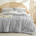 thumbnail image 3 of Tufted Boho Comforter Set Queen Size - Light Grey Boho Bed Set, GentleSoft™ 3 Pieces Farmhouse Shabby Chic Embroidery Bedding, Gifts for Woman, Soft Jacquard Queen Comforter for All Seasons, 3 of 8
