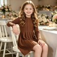 thumbnail image 6 of OGLCCG Girls Ribbed Knit Sweater Dress Crewneck Long Sleeve A-Line Dresses Fall Casual Flowy Swing Dress with Pockets(Orange,11-12 Years), 6 of 8