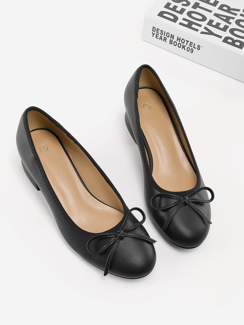 Bocca Women's Block Heel Pumps Cream PU Bow Tie Ballet Shoes Sizes 10 -  Walmart.com