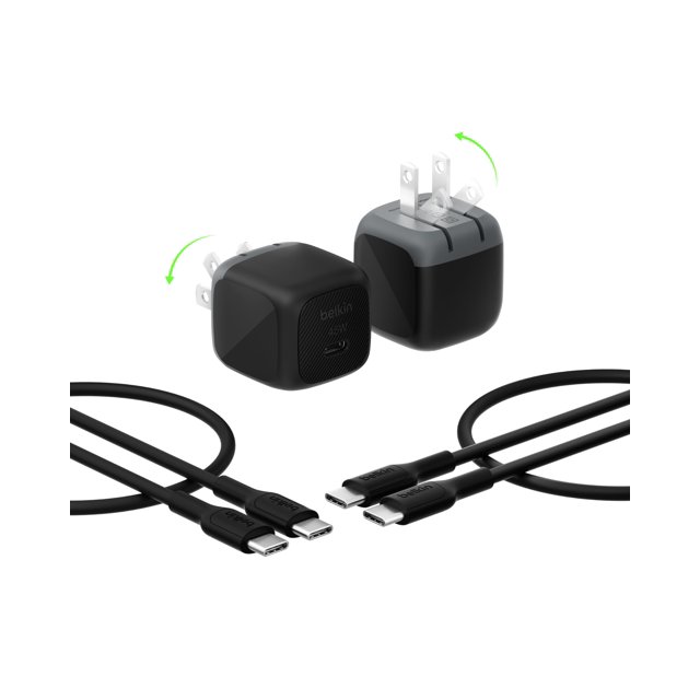 Cargador Belkin USB C de 45 W (paquete de 2) con cable USB C, negro
