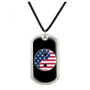 USA Patriotic Yin and Yang American Flag Military Dog Tag Pendant Necklace with Cord