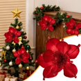 thumbnail image 5 of 7.5" Large Christmas Magnolia Flowers, Glitter Artificial Poinsettia Stems, Velvet Texture Christmas Tree Ornaments, Home Table Decorations for Holiday Party Decor, 1 Pack,Red, 5 of 6