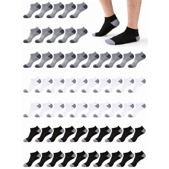 COOPLUS 30 Pairs Mens Ankle Socks Low Cut Cushion Athletic Socks for Men