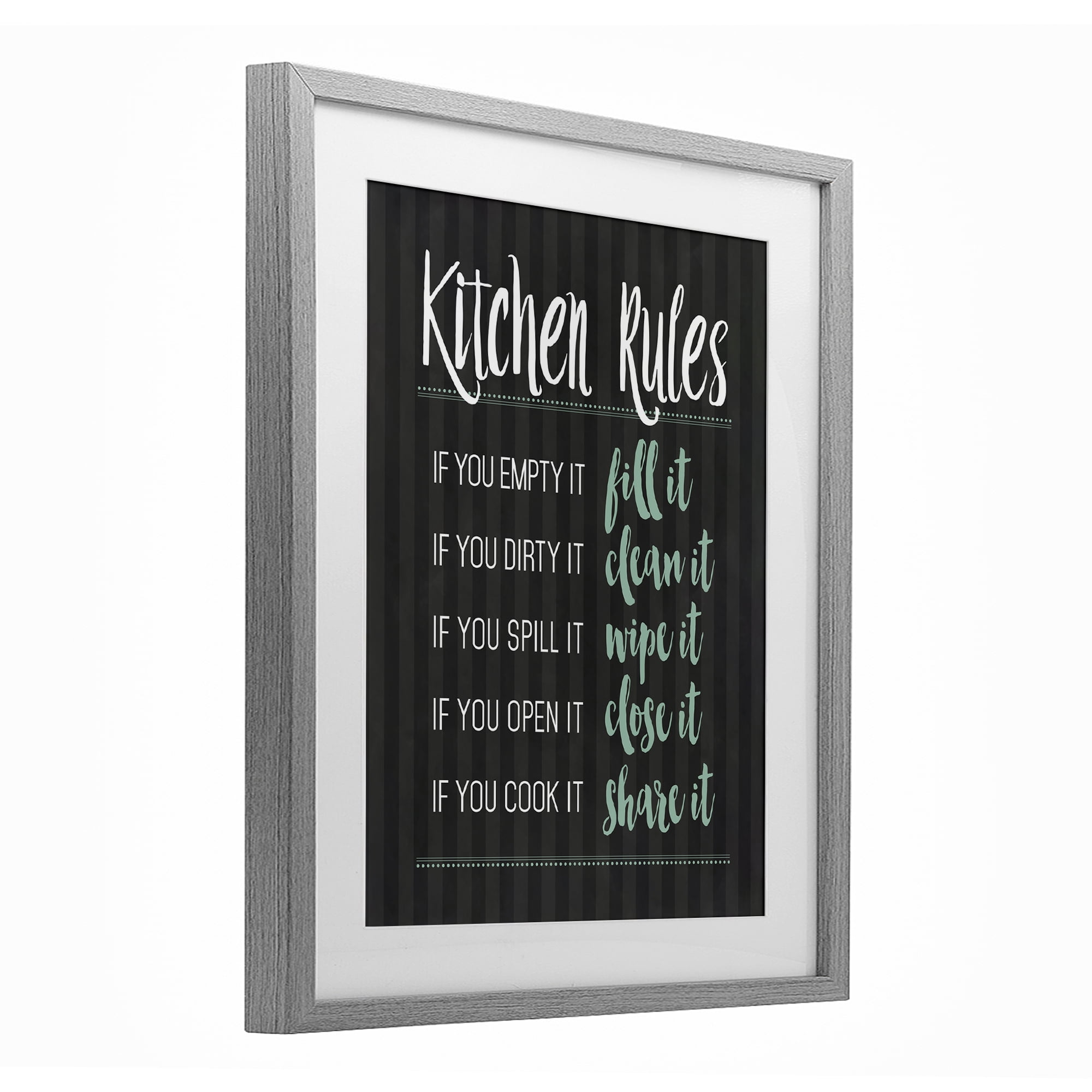 Kitchen Rules Black & Green Gray Framed Print Under Glass, design by Lettered and Lined