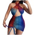 thumbnail image 1 of Pompotops Robe d'Été pour Femme, Mode Aguichant, Imprimé, Ajourée, Sans Manches, Dos Nu à Col Licou, 1 of 7
