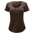 thumbnail image 4 of Women Summer Tops Women's T Shirts Casual Summer Style Round Neck Button Detail Top For Everyday Wear Pair With Jeans Women Shirt Athletic T Shirt Set over Shirts Ladies Short Sleeve And Coffee 2XL, 4 of 4