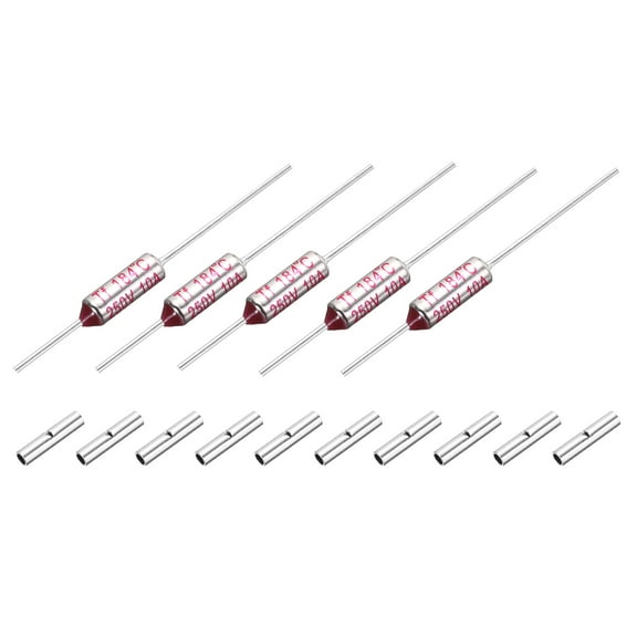 5 Pcs Metal Temperature Thermal Fuse SF184 184C 363.2F 10A 250V Cutoff Thermal Fuse with 10 Pcs BN1.25 Bare Terminal Butt Connector