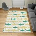 thumbnail image 2 of Sea Animals Turkish Area Rug, Monochrome Shark Illustration Fashion Maritime Illustration Aquatics, Soft Carpet for Living Room Decor with Distressed Look, 4' X 5.7', Sea Green, by Ambesonne, 2 of 4