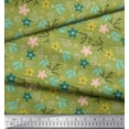 thumbnail image 3 of Soimoi Green Polyester Crepe Fabric Holly Leaves & Yellow Flower Floral Print Sewing Fabric BTY 52 Inch Wide, 3 of 3