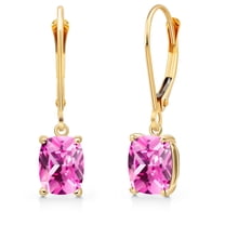 Gem Stone King 14K Yellow Gold Pink Created Sapphire Earrings for Women | 2.00 Cttw | Gemstone September Birthstone | Cushion 7X5MM