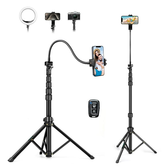 Nineigh Trípode de 88" para iPhone, trípode para teléfono con cuello de cisne y control remoto, trípode portátil para teléfono celular compatible con teléfono inteligente/cámara/Gopro, trípode para iP