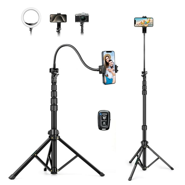 Nineigh Trípode de 88" para iPhone, trípode para teléfono con cuello de cisne y control remoto, trípode portátil para teléfono celular compatible con teléfono inteligente/cámara/Gopro, trípode para iP