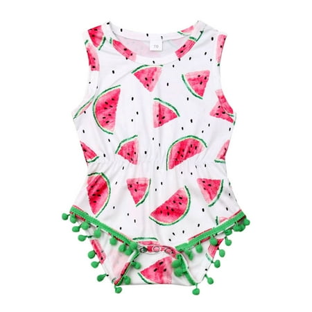 

Pudcoco 0-24M Baby Girl Bodysuit Sleeveless Watermelon Tassel Ball Jumpsuits