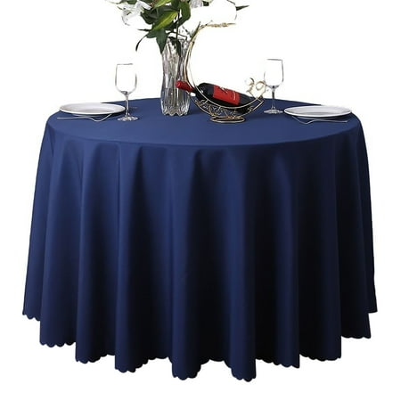 

2 Pack Round Tablecloth Solid Color Polyester Circle Table Protector Washable No Pilling Table Cover For Hotel Wedding Party Banquet Business-Navy Blue-3.8m
