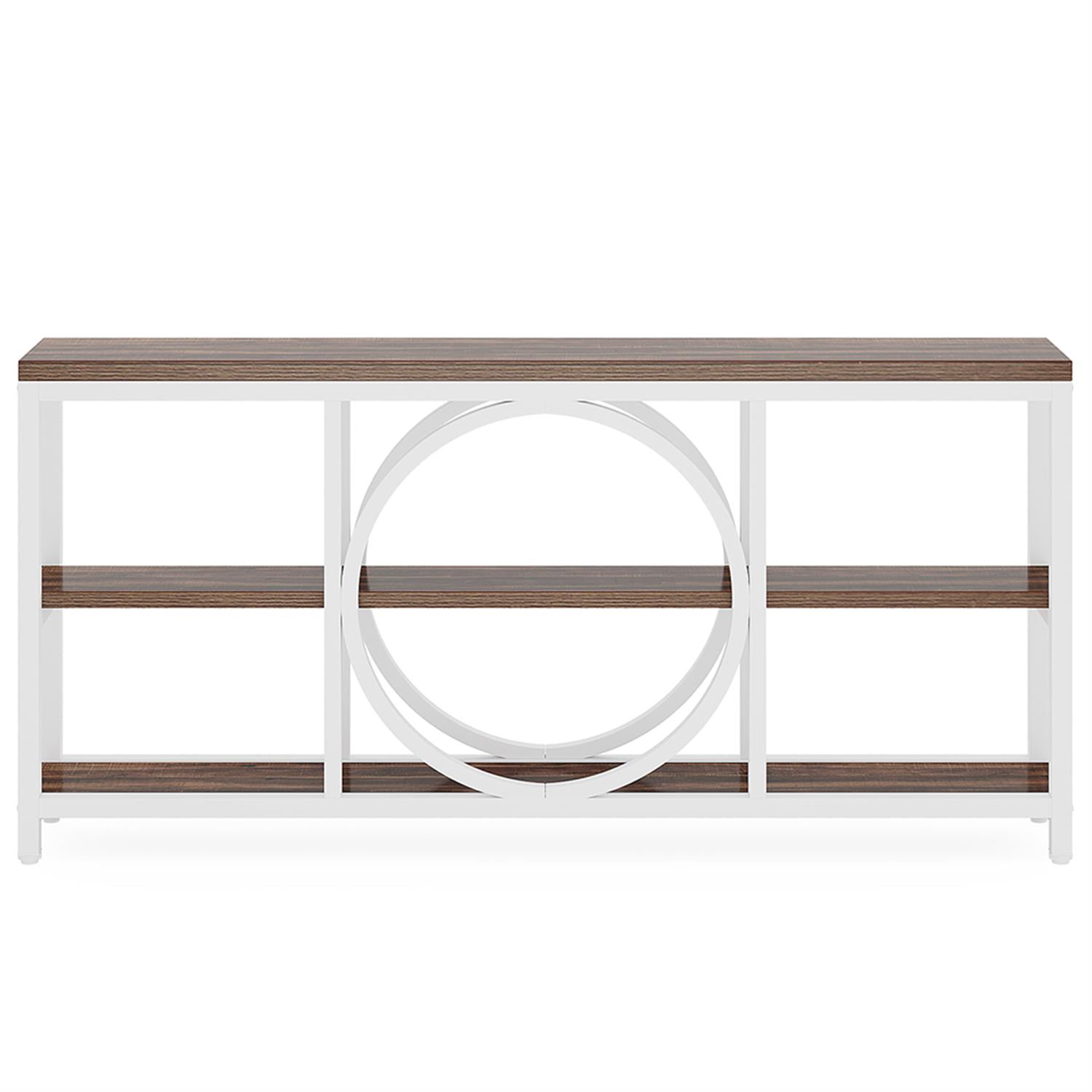Demi Bonn 70.9" Console Table, Narrow Sofa Table with 3 Tier Storage Shelves for Hallway, Entrance, Living Room, Bedroom, Brown + White