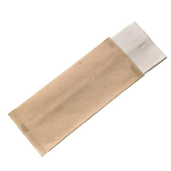 Sac en Papier pour Couverts 4,3 x 10 Po avec Serviette Blanche et Crème