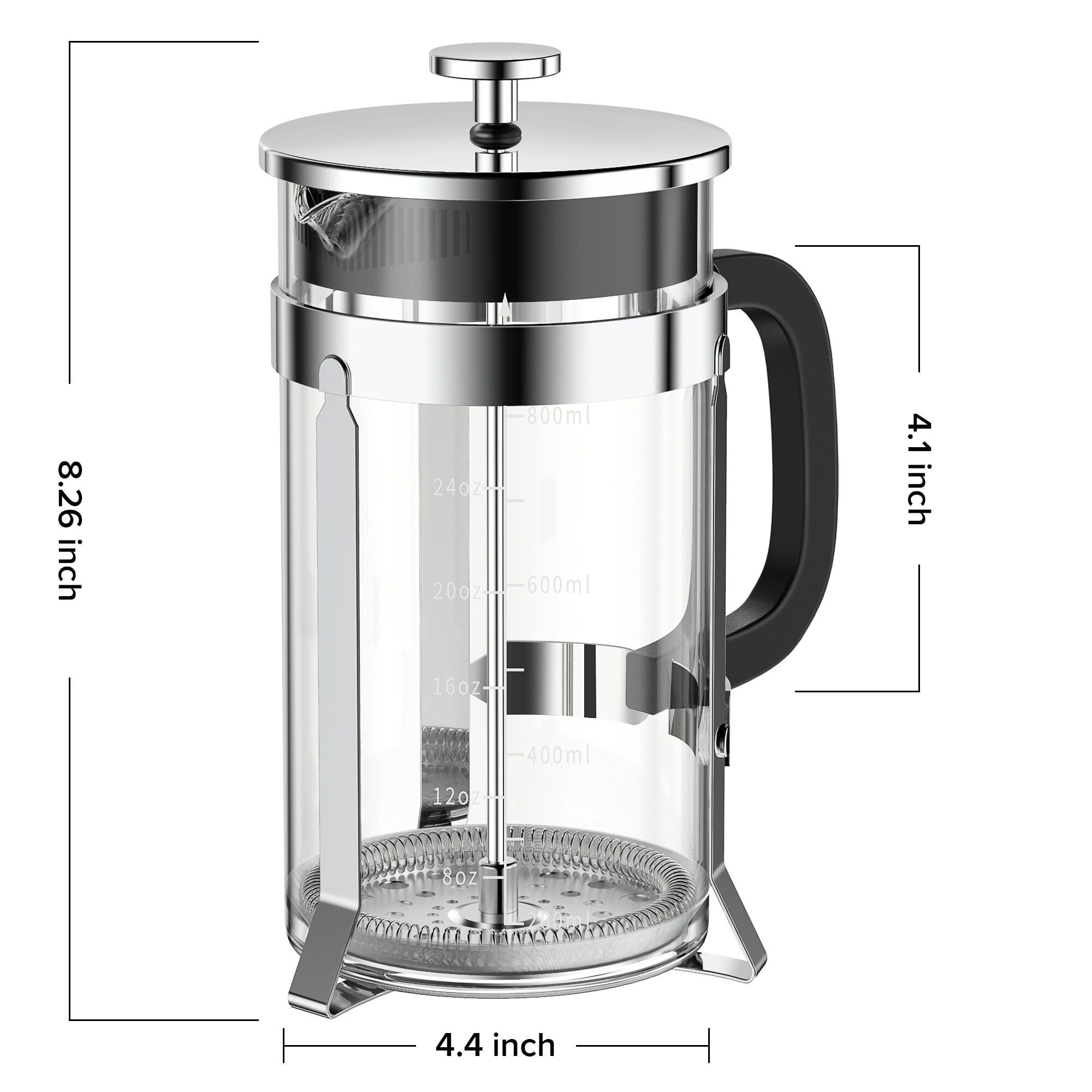 QUQIYSO French Press Coffee Maker 34oz 304 Stainless Steel French Press with 4 Filter, Heat Resistant Durable, Easy to Clean, Borosilicate Glass