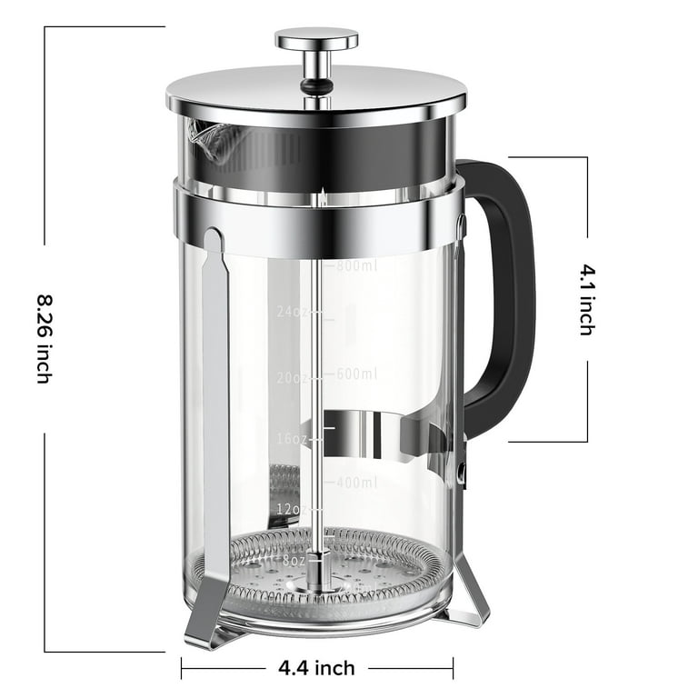 QUQIYSO French Press Coffee Maker 34oz 304 Stainless Steel with 4 Filter,  Heat Resistant Durable, Easy to Clean, Borosilicate Glass Press, 100% BPA