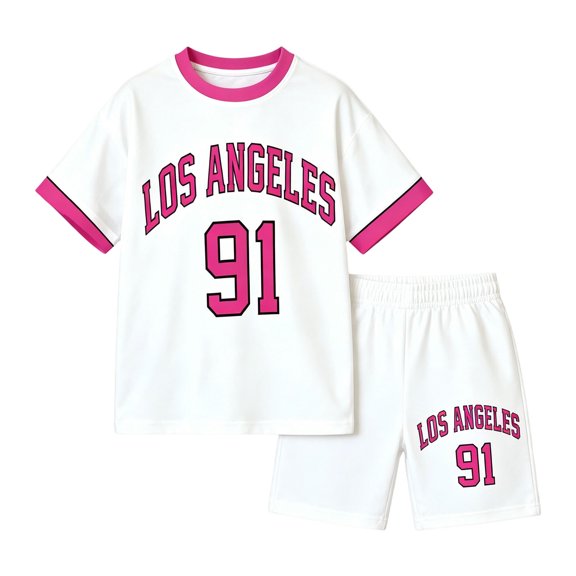CUSTG Kids 2-Piece Outfit Sets Letter Print Short Sleeve Tops With Shorts Casual Sport Summer Outfit For Toddler Kids Easy Movement School School Kids Clothes