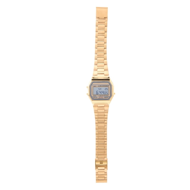 Reloj de pulsera rectangular de acero inoxidable con luz LED digital (dorado)