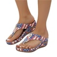 thumbnail image 5 of pwidon 4th of July Women's Wedge Heel Sandals Thong Flip Flops Cutout Orthopedic Arch Support Slip On American Flag Patriotic Beach Platform Sandals Blue 5.5, 5 of 6