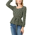 thumbnail image 5 of Allegra K Women's Floral Long Sleeve Square Neck Peplum Blouse with Belt, 5 of 6