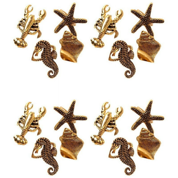 16Pcs Marine Series Shells Starfish Hippocampus Napkin Ring Model Room High-End Hotel Napkin Buckle Napkin Ring Dining