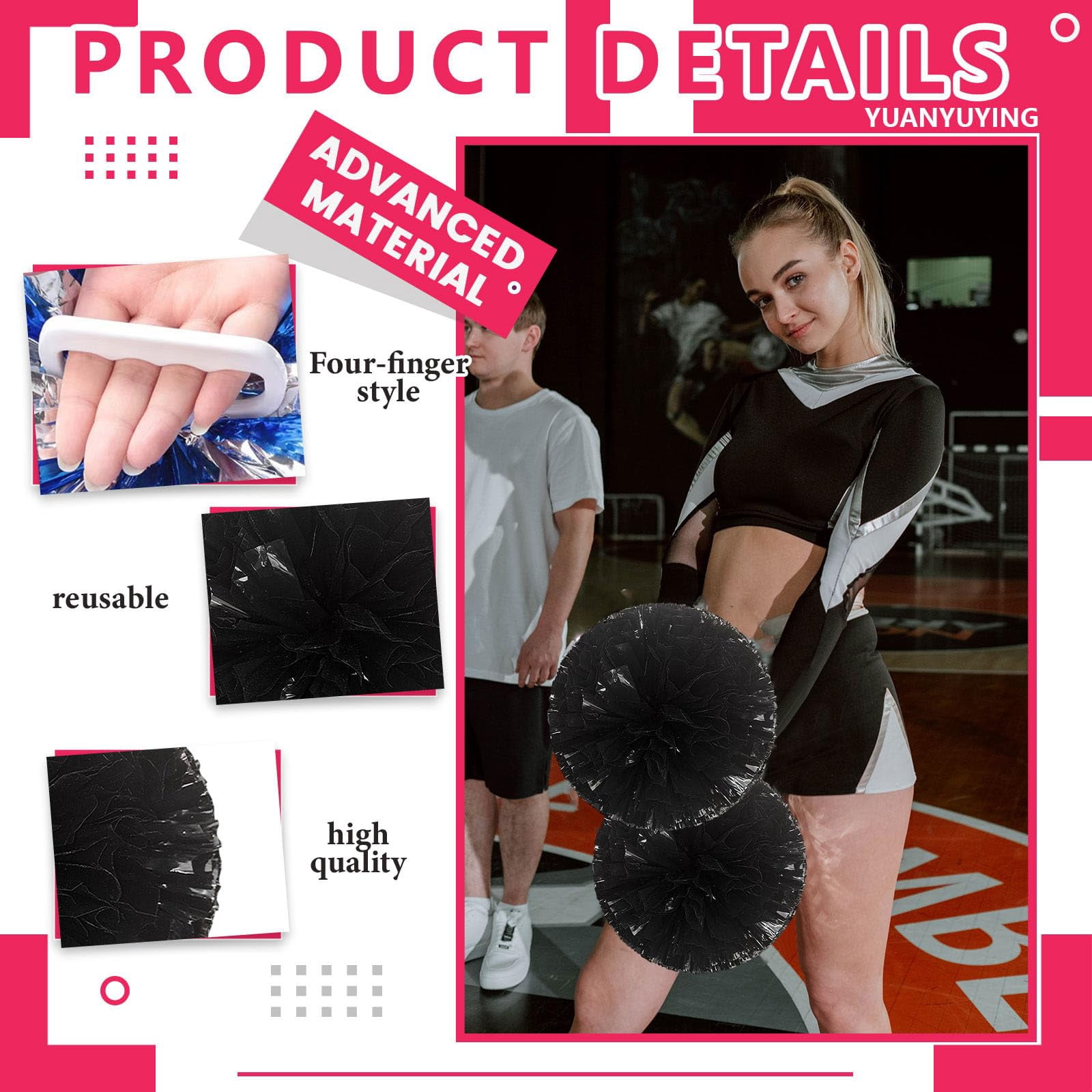 14 Pcs Cheerleading Pom Poms, Cheerleader Pompoms with Four Finger Payment,Fit for Team Spirit Sports Dance Cheering